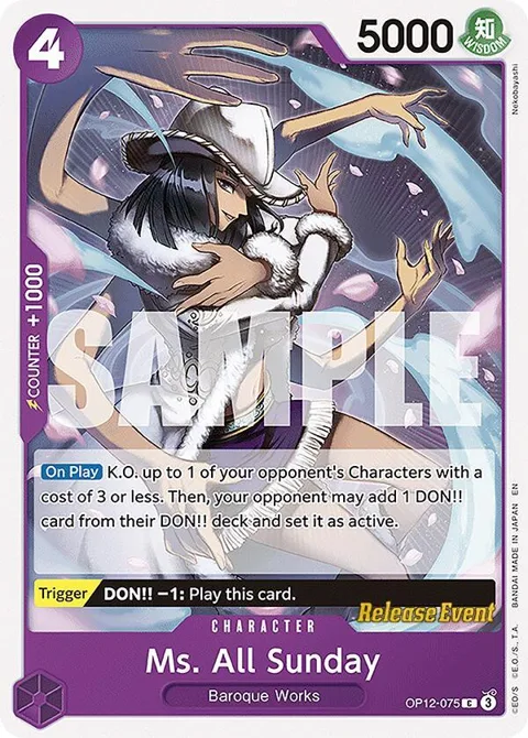 Ms. All Sunday OP12-075 Pre-Release One Piece card from Legacy of the Master Release Event Cards
