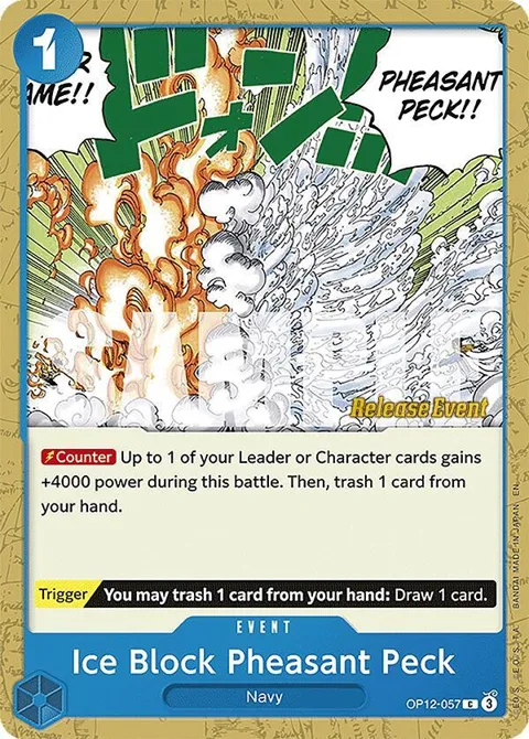 Ice Block Pheasant Peck OP12-057 Pre-Release One Piece card from Legacy of the Master Release Event Cards