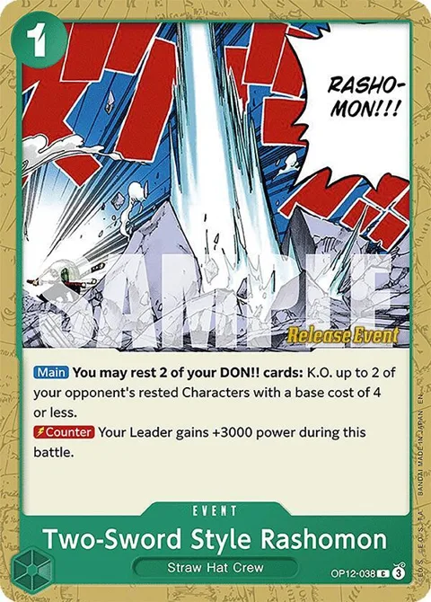 Two-Sword Style Rashomon OP12-038 Pre-Release One Piece card from Legacy of the Master Release Event Cards