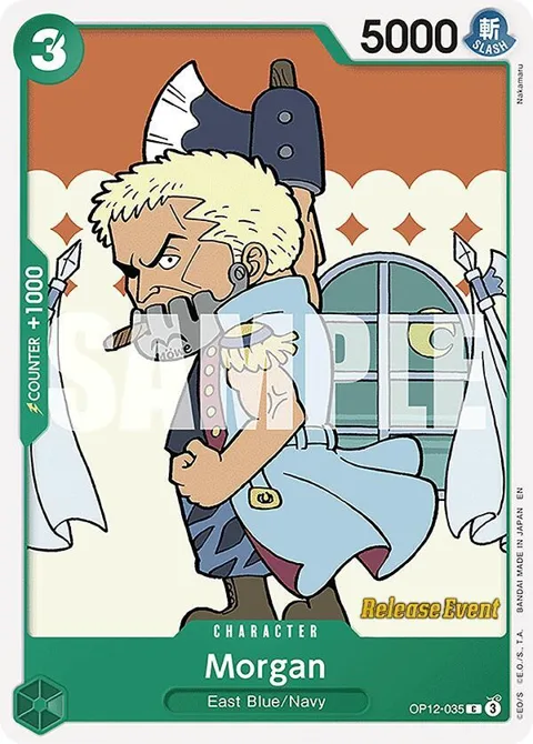 Morgan OP12-035 Pre-Release One Piece card from Legacy of the Master Release Event Cards