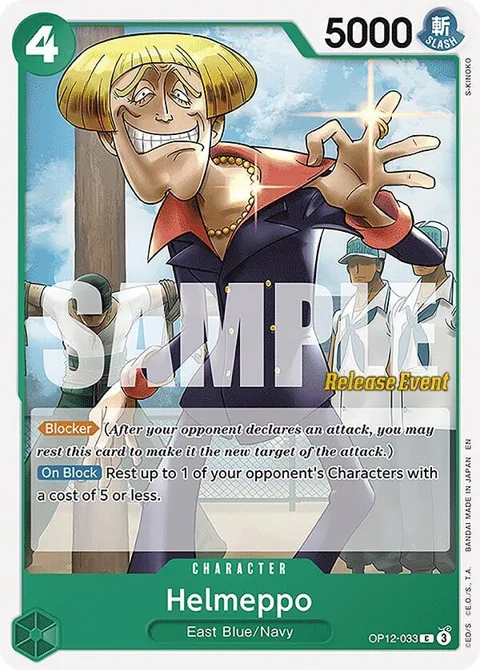Helmeppo OP12-033 Pre-Release One Piece card from Legacy of the Master Release Event Cards