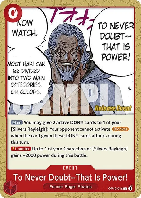 To Never Doubt--That Is Power! OP12-016 Pre-Release One Piece card from Legacy of the Master Release Event Cards