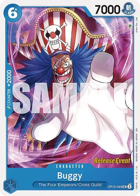 Buggy OP12-049 Pre-Release One Piece card from Legacy of the Master Release Event Cards