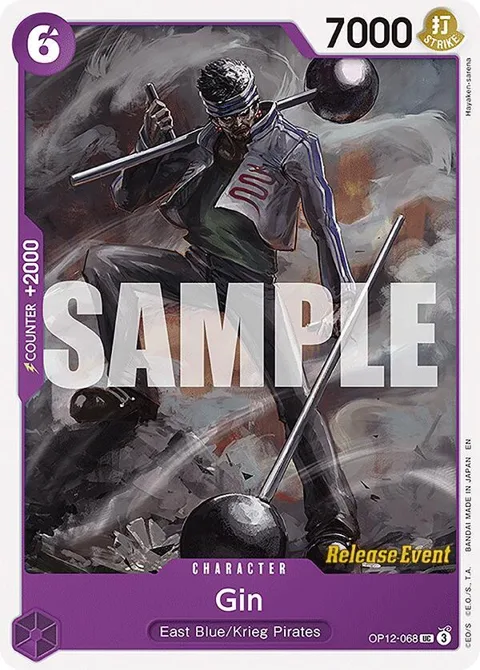 Gin OP12-068 Pre-Release One Piece card from Legacy of the Master Release Event Cards