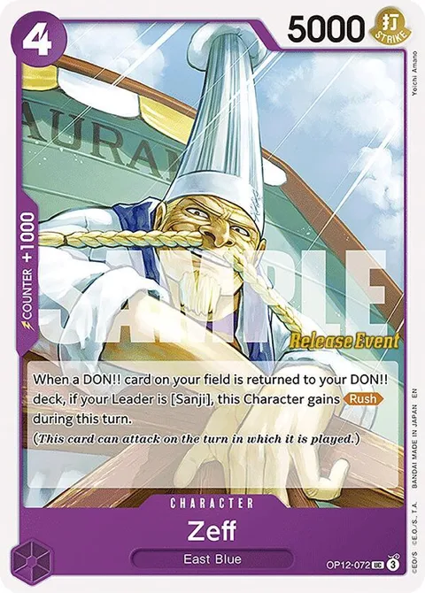 Zeff OP12-072 Pre-Release One Piece card from Legacy of the Master Release Event Cards