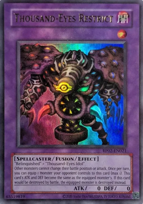 Thousand-Eyes Restrict RP02-EN021 RP02 Unlimited Ultra Rare Yu-Gi-Oh card from Retro Pack 2 (2020 Date Reprint)