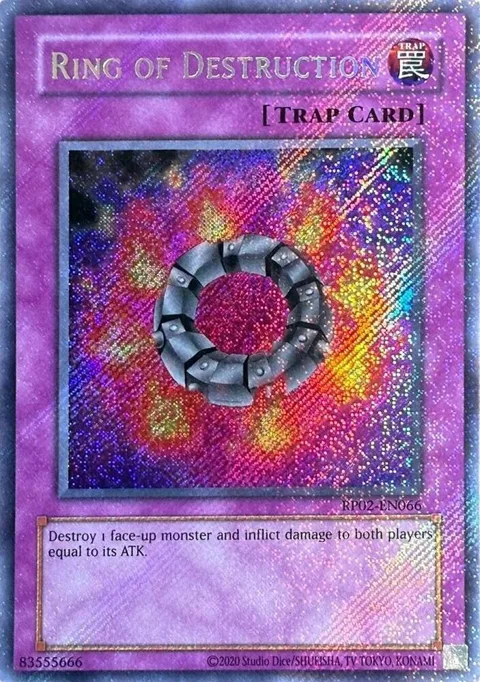 Ring of Destruction RP02-EN066 RP02 Unlimited Secret Rare Yu-Gi-Oh card from Retro Pack 2 (2020 Date Reprint)