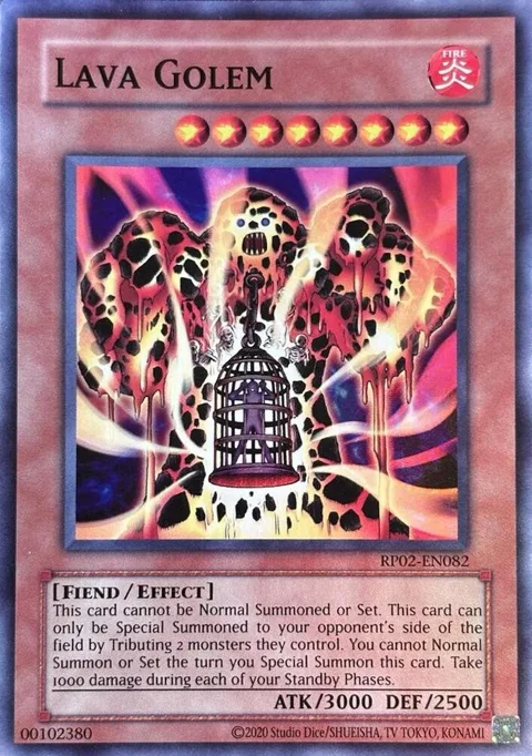 Lava Golem RP02-EN082 RP02 Unlimited Super Rare Yu-Gi-Oh card from Retro Pack 2 (2020 Date Reprint)
