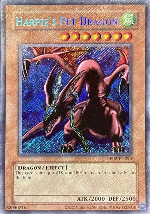 Harpie's Pet Dragon RP02-EN093 RP02 Unlimited Secret Rare Yu-Gi-Oh card from Retro Pack 2 (2020 Date Reprint)