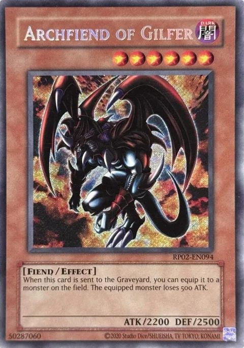 Archfiend of Gilfer RP02-EN094 RP02 Unlimited Secret Rare Yu-Gi-Oh card from Retro Pack 2 (2020 Date Reprint)