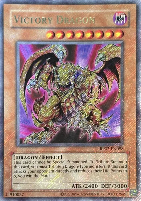 Victory Dragon RP02-EN098 RP02 Unlimited Secret Rare Yu-Gi-Oh card from Retro Pack 2 (2020 Date Reprint)