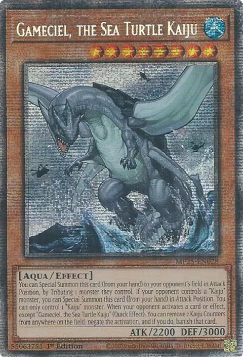Gameciel, the Sea Turtle Kaiju MP25-EN028 Yu-Gi-Oh card from 2025 Mega-Pack