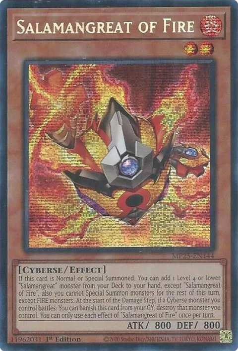 Salamangreat of Fire MP25-EN144 Yu-Gi-Oh card from 2025 Mega-Pack