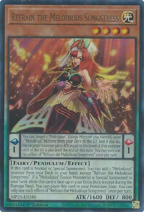 Refrain the Melodious Songstress MP25-EN180 Yu-Gi-Oh card from 2025 Mega-Pack