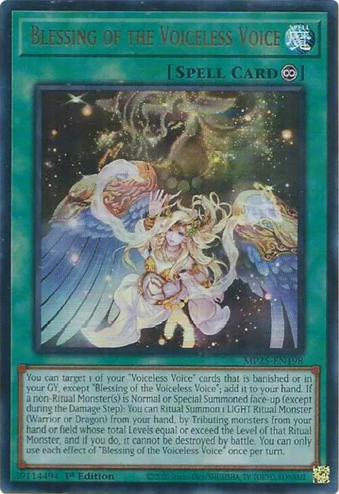 Blessing of the Voiceless Voice MP25-EN198 Yu-Gi-Oh card from 2025 Mega-Pack