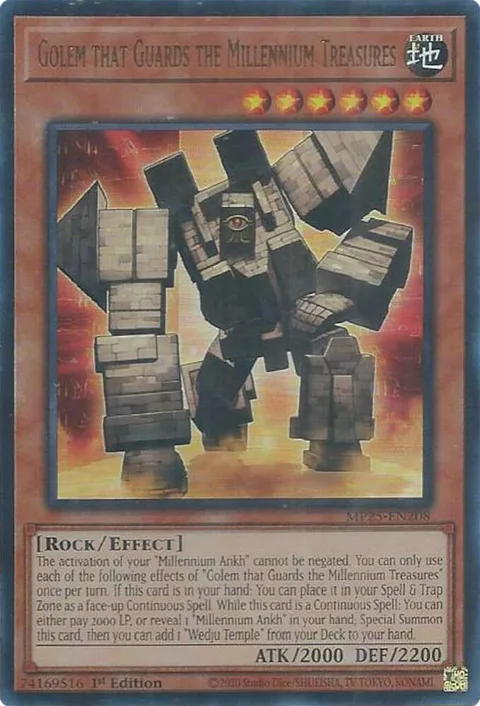 Golem that Guards the Millennium Treasures MP25-EN208 Yu-Gi-Oh card from 2025 Mega-Pack