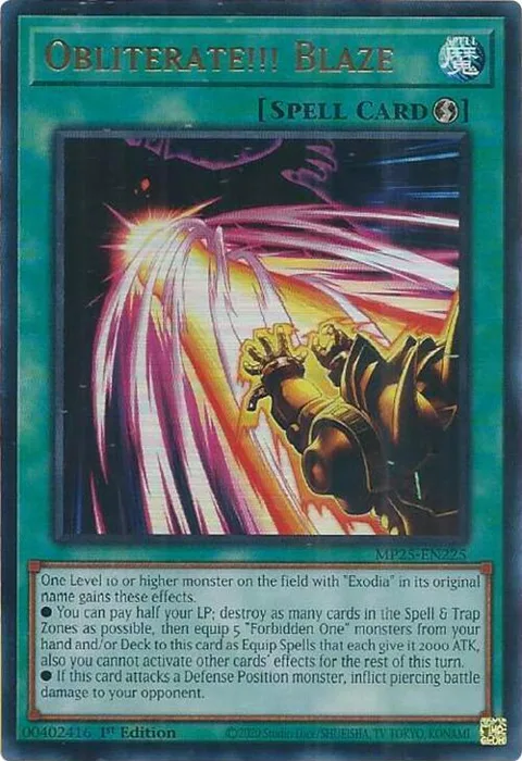 Obliterate!!! Blaze MP25-EN225 Yu-Gi-Oh card from 2025 Mega-Pack