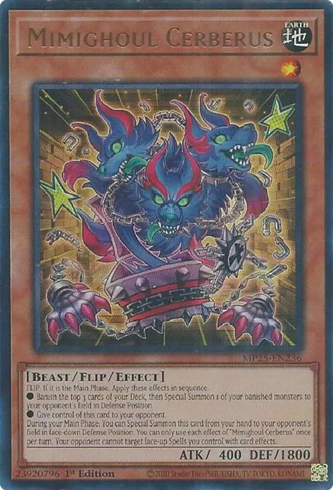 Mimighoul Cerberus MP25-EN236 Yu-Gi-Oh card from 2025 Mega-Pack