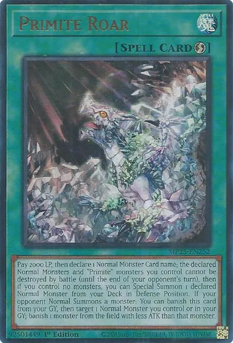 Primite Roar MP25-EN252 Yu-Gi-Oh card from 2025 Mega-Pack