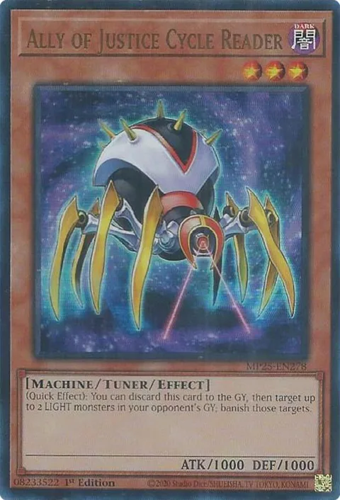 Ally of Justice Cycle Reader MP25-EN278 Yu-Gi-Oh card from 2025 Mega-Pack