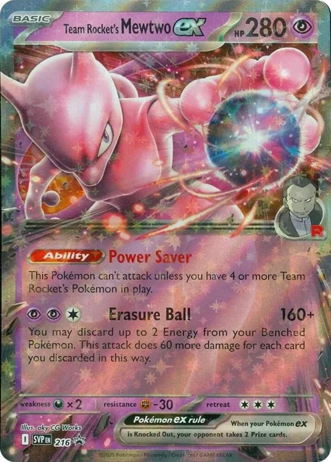 Team Rocket's Mewtwo ex #216 Holofoil Pokémon card from Scarlet & Violet Promo Cards