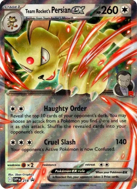 Team Rocket's Persian ex #218 Holofoil Pokémon card from Scarlet & Violet Promo Cards
