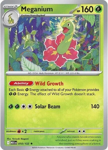 Meganium #010/132 Reverse Holofoil Pokémon card from Mega Evolution