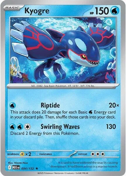 Kyogre #034/132 Holofoil Pokémon card from Mega Evolution