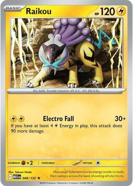 Raikou #048/132 Reverse Holofoil Pokémon card from Mega Evolution