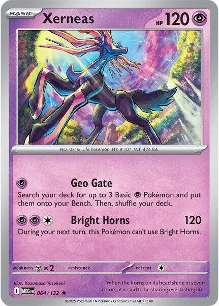 Xerneas #064/132 Reverse Holofoil Pokémon card from Mega Evolution