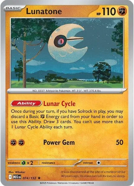 Lunatone #074/132 Reverse Holofoil Pokémon card from Mega Evolution