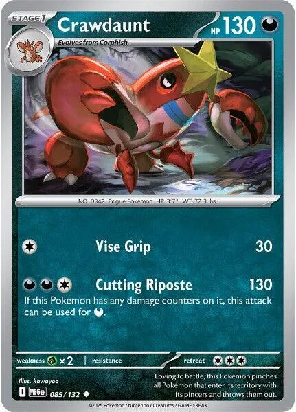 Crawdaunt #085/132 Pokémon card from Mega Evolution