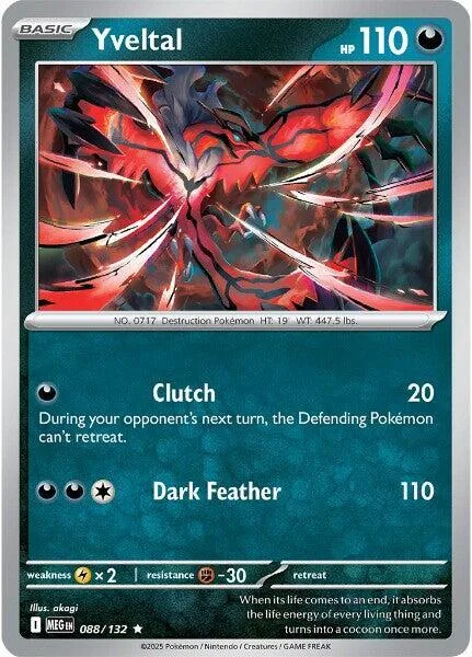 Yveltal #088/132 Reverse Holofoil Pokémon card from Mega Evolution