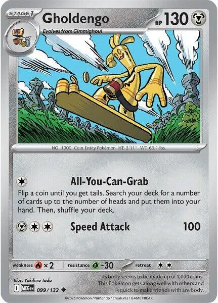 Gholdengo #099/132 Reverse Holofoil Pokémon card from Mega Evolution