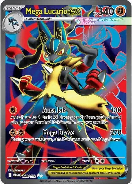 Mega Lucario ex #160/132 Holofoil Pokémon card from Mega Evolution
