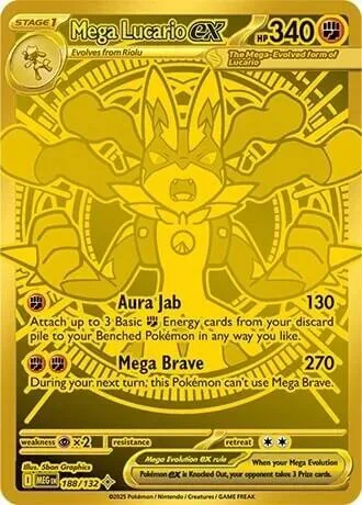 Mega Lucario ex #188/132 Holofoil Pokémon card from Mega Evolution