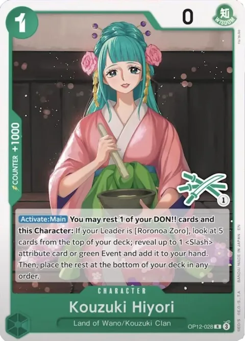 Kouzuki Hiyori Zoro Deck OP12-028 One Piece card from Learn Together Deck Set