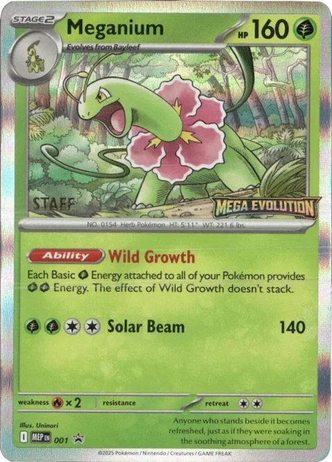 Meganium - 001 [Staff] #001 Holofoil Pokémon card from Mega Evolution Promo