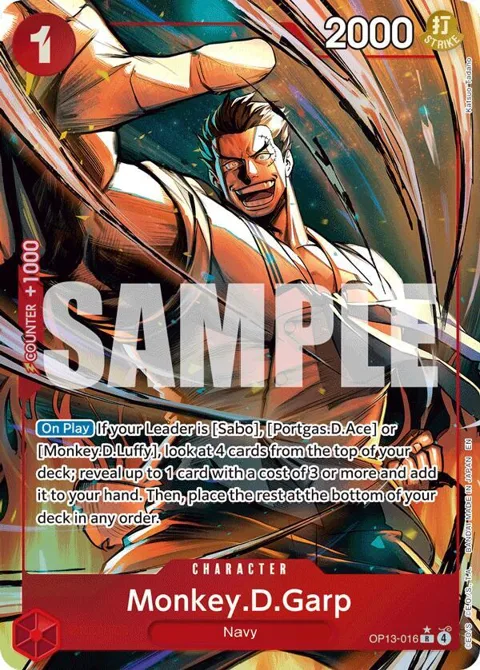 Monkey.D.Garp Alt Art OP13-016 One Piece card from Carrying On His Will
