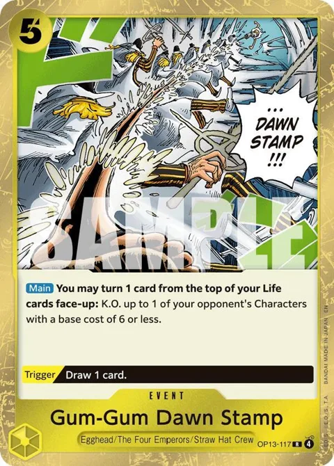 Gum-Gum Dawn Stamp OP13-117 One Piece card from Carrying On His Will