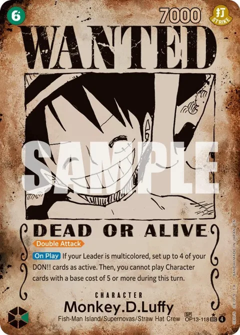 Monkey.D.Luffy Wanted Poster OP13-118 One Piece card from Carrying On His Will