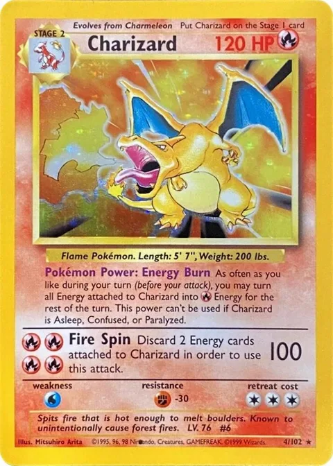 Charizard Black Dot Error #004/102 Holofoil Pokémon card from Base Set