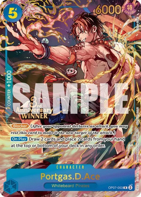Portgas.D.Ace 3rd Anniversary Winner OP07-053 One Piece card from One Piece Promotion Cards
