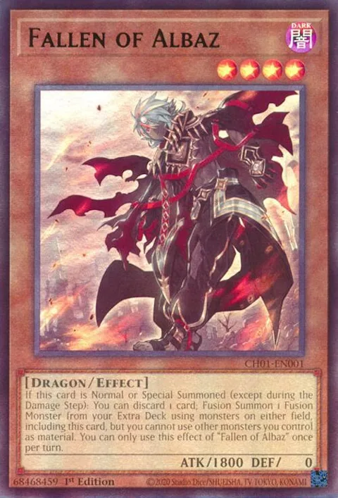 Fallen of Albaz CH01-EN001 Yu-Gi-Oh card from THE CHRONICLES DECK: The Fallen & The Virtuous (All-Foil Edition)