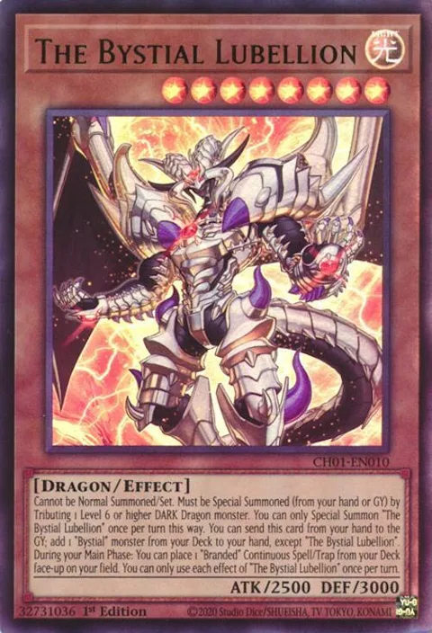 The Bystial Lubellion CH01-EN010 Yu-Gi-Oh card from THE CHRONICLES DECK: The Fallen & The Virtuous (All-Foil Edition)