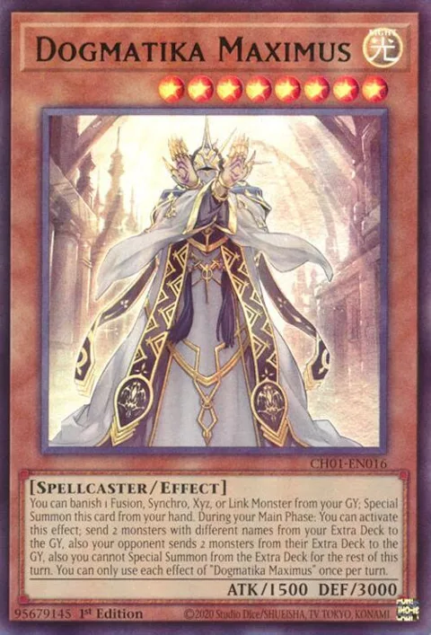 Dogmatika Maximus CH01-EN016 Yu-Gi-Oh card from THE CHRONICLES DECK: The Fallen & The Virtuous (All-Foil Edition)