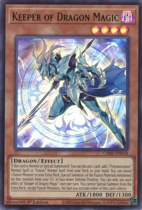 Keeper of Dragon Magic CH01-EN018 Yu-Gi-Oh card from THE CHRONICLES DECK: The Fallen & The Virtuous (All-Foil Edition)