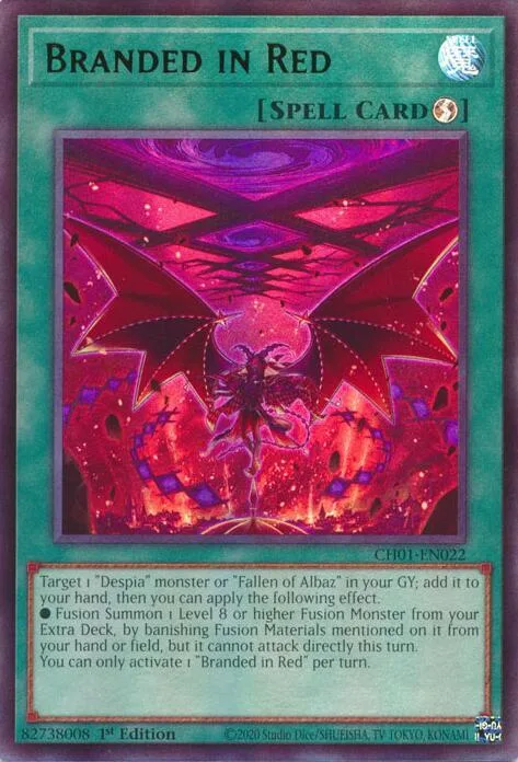 Branded in Red CH01-EN022 Yu-Gi-Oh card from THE CHRONICLES DECK: The Fallen & The Virtuous (All-Foil Edition)