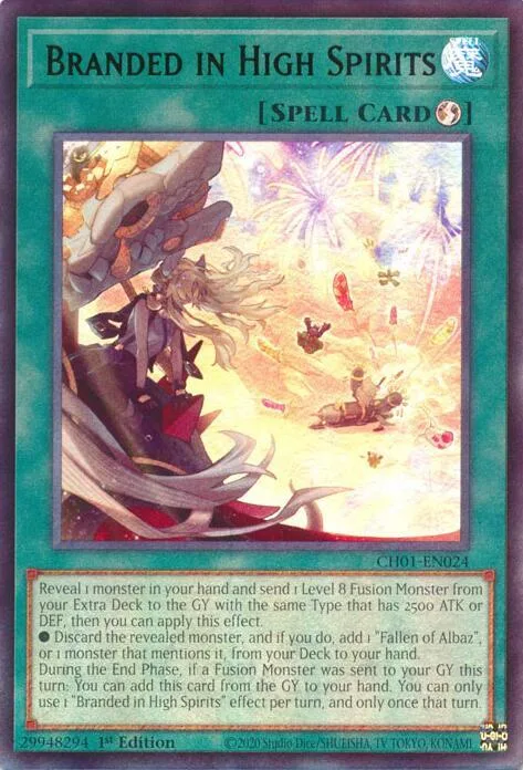 Branded in High Spirits CH01-EN024 Yu-Gi-Oh card from THE CHRONICLES DECK: The Fallen & The Virtuous (All-Foil Edition)