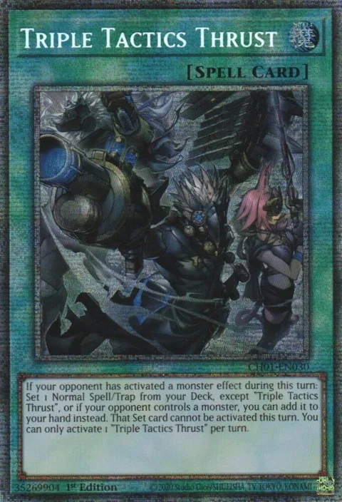 Triple Tactics Thrust Starlight Rare CH01-EN030 Yu-Gi-Oh card from THE CHRONICLES DECK: The Fallen & The Virtuous (All-Foil Edition)